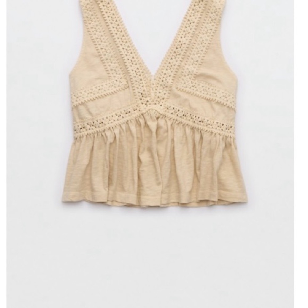 Beige Crochet Trim Sleeveless Top